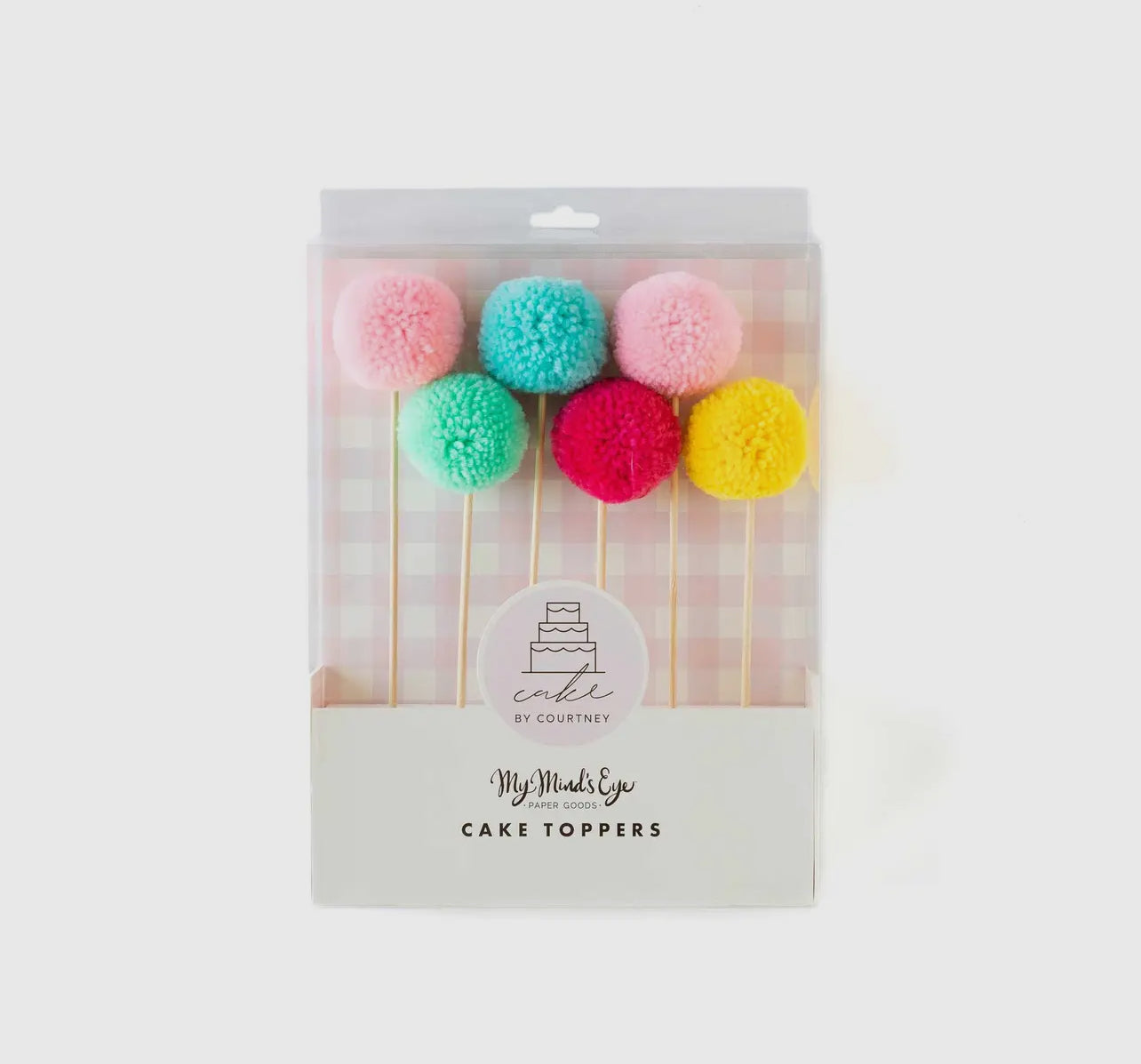 set of 6 pom pom cake toppers