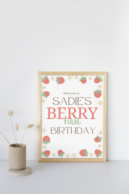 Editable Berry First Birthday Poster