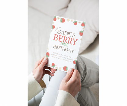 Editable Berry First Birthday Invitation