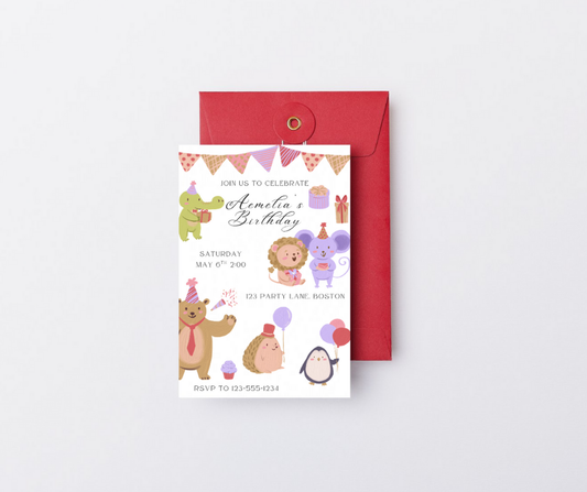 Editable Animal Birthday Invitation