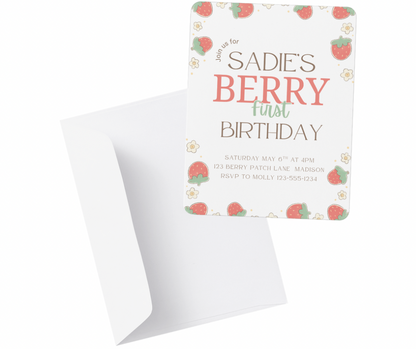 Editable Berry First Birthday Invitation