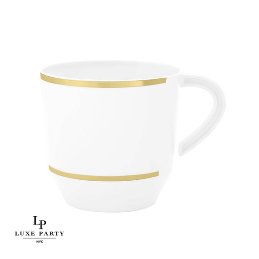 12.5 Oz Round White • Gold Plastic Coffee Cup | 8 Cups